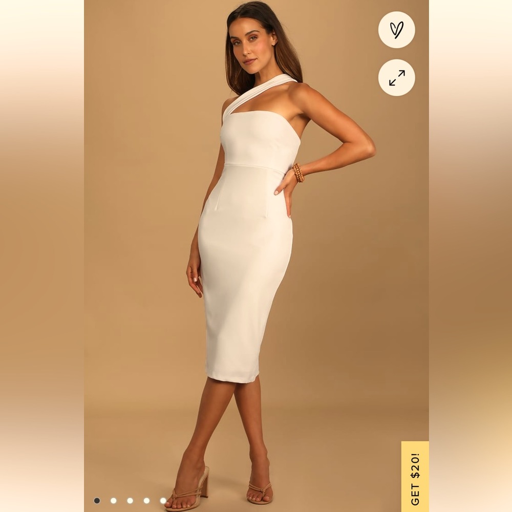 Lulu’s White Asymmetric Midi Dress